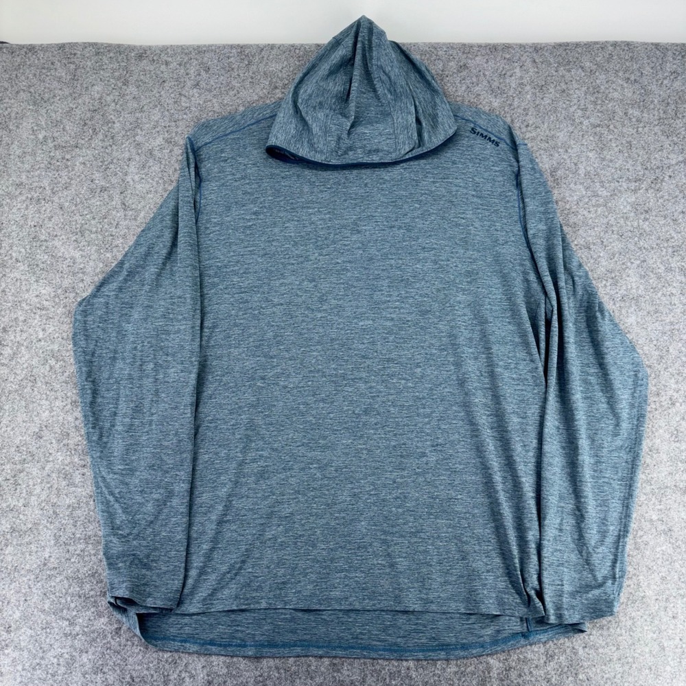 Simms SolarFlex UPF 50 Fishing Hoody Mens 2XL Blue Heather Brrr Cooling Shirt